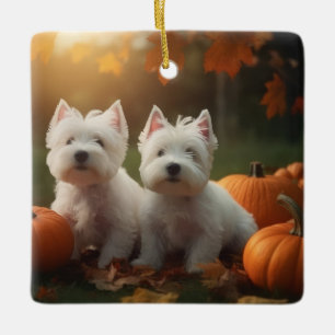 Ornement En Céramique West Highland White Terrier Chiot Citrouille d'aut