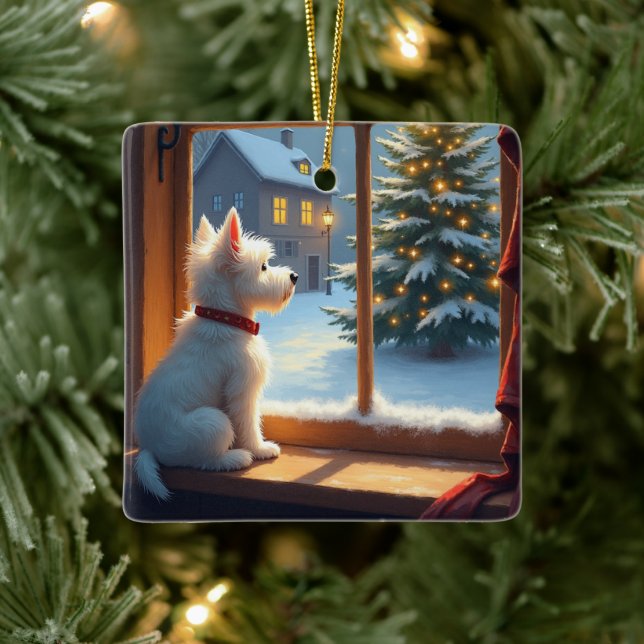Ornement En Céramique West Highland White Terrier Christmas Morning View (Arbre)