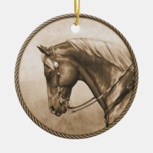 Ornement En Céramique Western Ranch Horse Vieux Photo Sepia