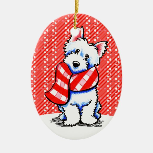 Ornement En Céramique Westie Happy Plaid Scarf hiver (Devant)
