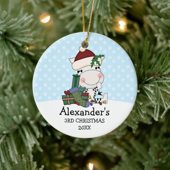 Ornement En Céramique Whimsical 3e Noël Père Noël Zebra Personnalisé (Arbre)