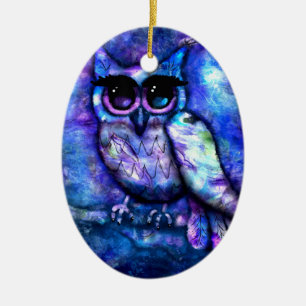 Ornement en céramique Whimsical Abstrait Owl Blue