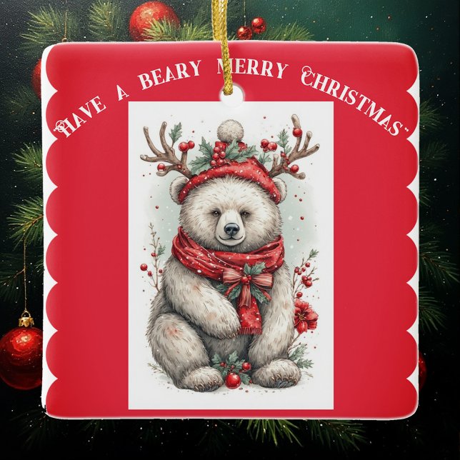 Ornement En Céramique Whimsical Christmas Bear Quote Playful Quirky Cute (Whimsical Christmas Bear Quote Playful Quirky Cute Ceramic Ornament)
