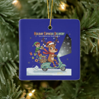 Ornement En Céramique Whimsical Holiday Express Delivery | Cute Reindeer