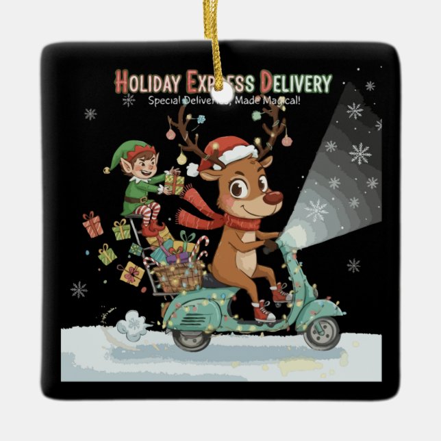 Ornement En Céramique Whimsical Holiday Express Delivery | Cute Reindeer (Devant)