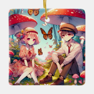 Ornement En Céramique Whimsical Romantic Anime Couple