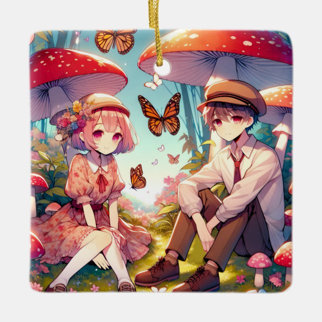 Ornement En Céramique Whimsical Romantic Anime Couple (Devant)