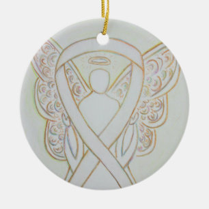 Ornement En Céramique White Awareness Ribbon Angel Personnalisé Art Orne