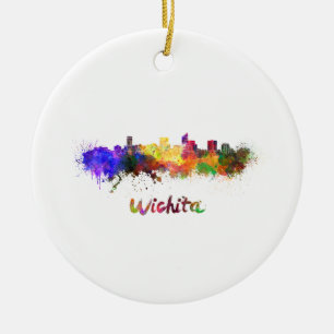 Ornement En Céramique Wichita skyline in watercolor