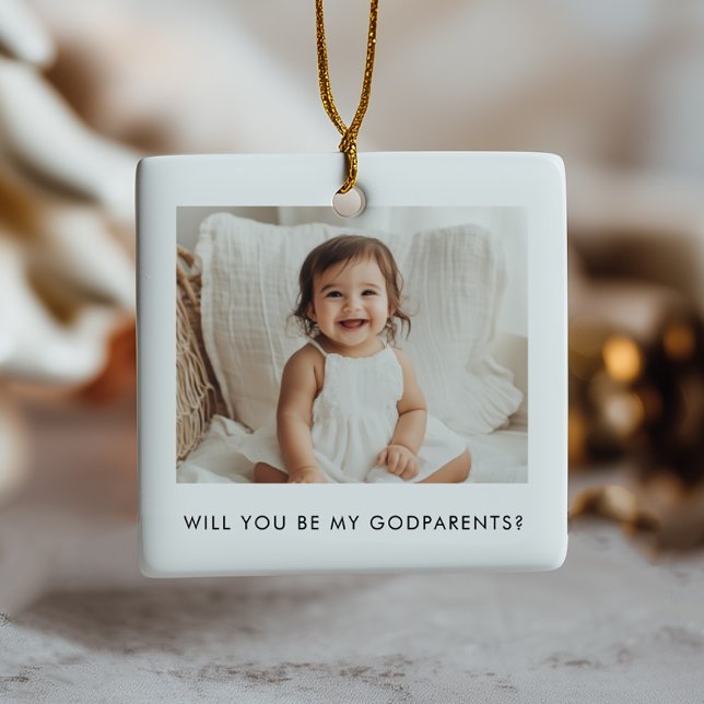 Ornement En Céramique Will You Be My Godparents Photo Proposal (Créateur téléchargé)