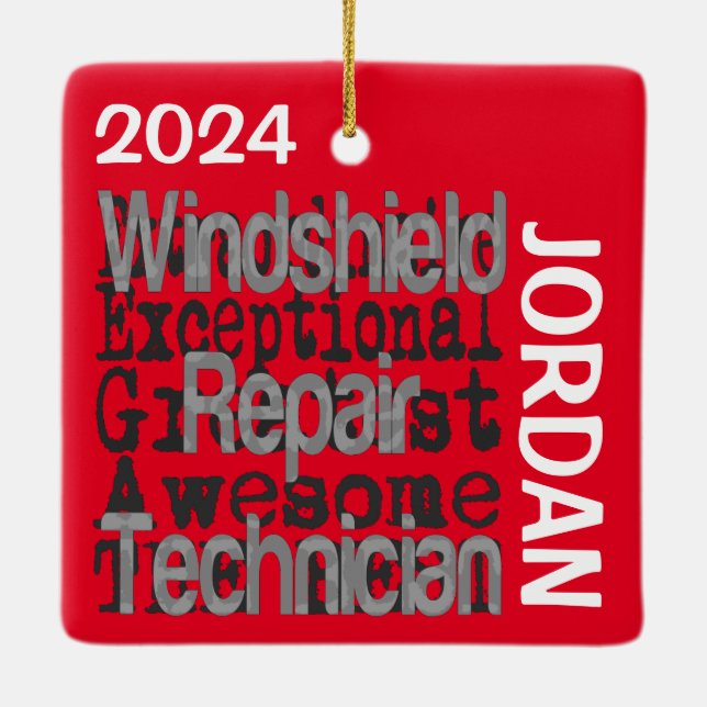Ornement En Céramique Windshield Repair Technicien Extraordinaire CUSTOM (Dos)