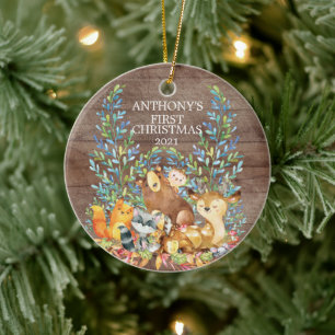 Ornement En Céramique Woodland Animals Baby's First Christmas Ornament
