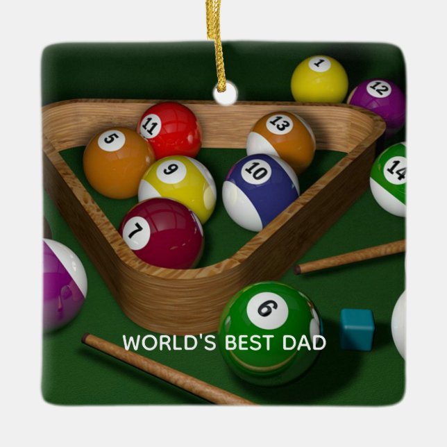 Ornement En Céramique World's Best Dad, game of billiards, (Devant)