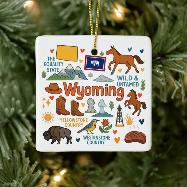 Ornement En Céramique Wyoming Custom Family Trip Christmas (Arbre)