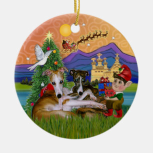 Ornement En Céramique Xmas Fantasy - Deux Lévriers Whippet