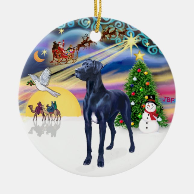 Ornement En Céramique Xmas Magic* - Blue Great Dane (oreilles naturelles (Devant)