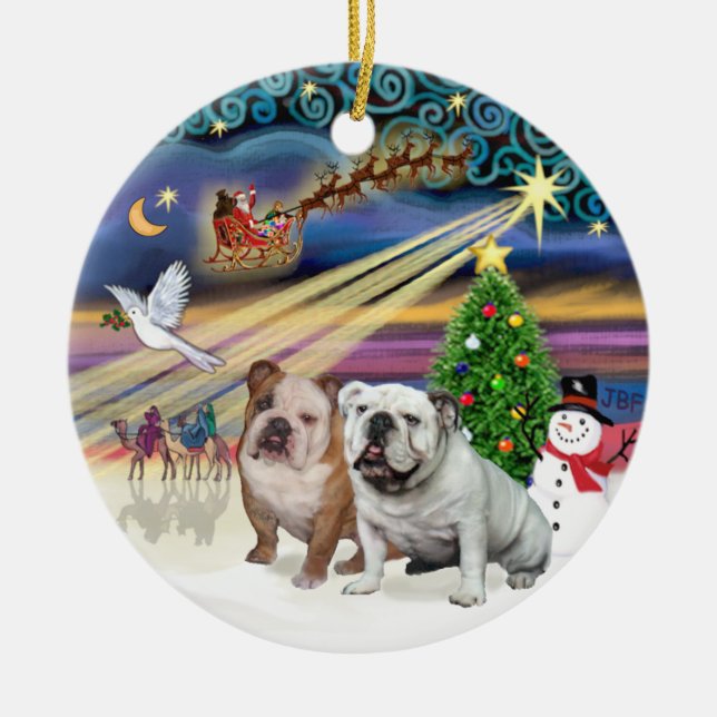 Ornement En Céramique Xmas Magic (R) - Deux Bulldogs anglais (Devant)