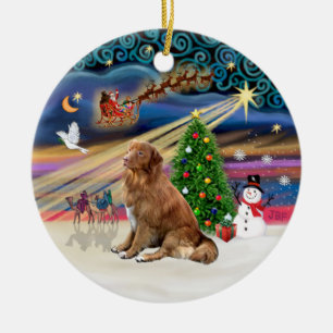 Ornement En Céramique Xmas Magic - Retriever de la Nouvelle-Écosse décou
