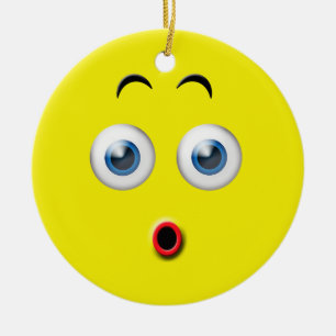 Ornement En Céramique Yellow Wow surpris Emoji Nom personnalisé