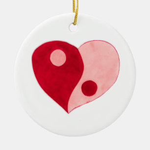 Ornement En Céramique Yin Yang Heart (Rouge/Rose)