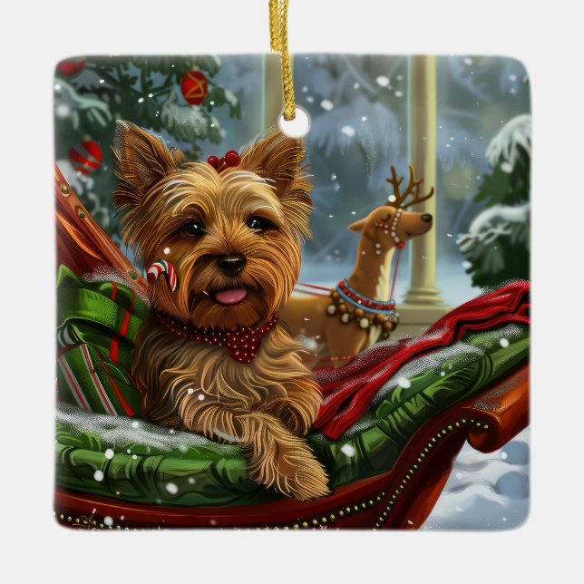 Ornement En Céramique Yorkshire Terrier Chien Fête de Noël (Devant)