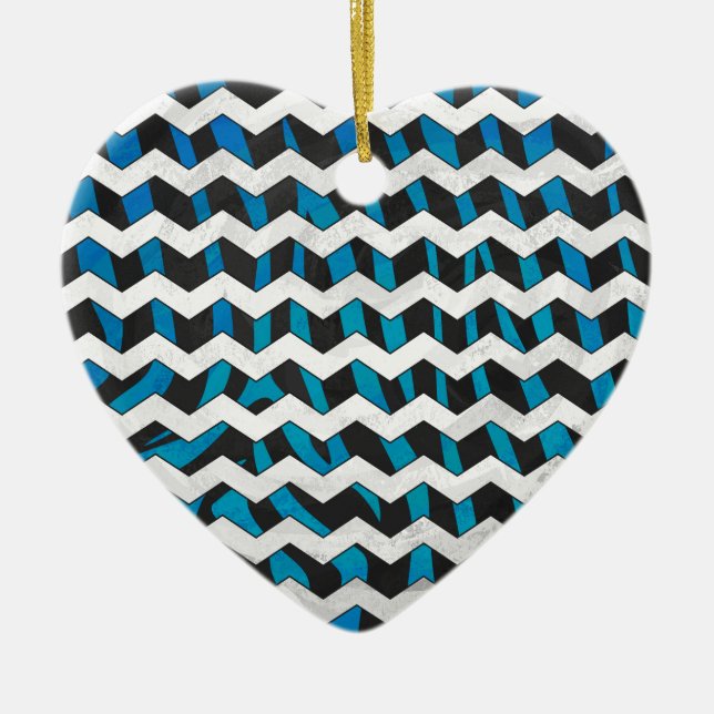 Ornement En Céramique Zebra Chevron noir et bleu (Devant)