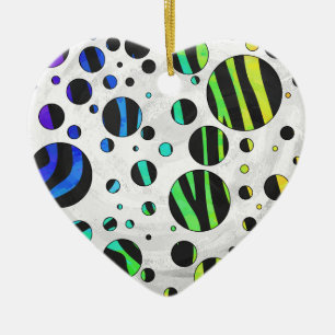 Ornement En Céramique Zebra Polka Dot noir et arc-en-ciel