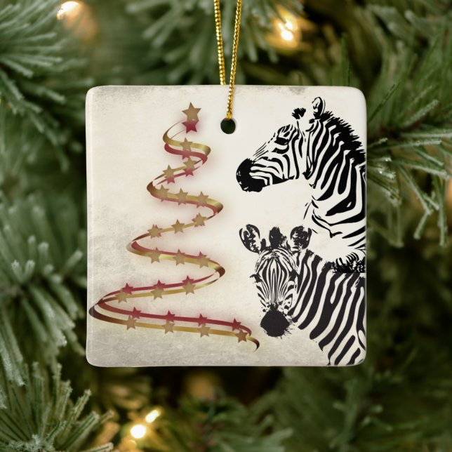 Ornement En Céramique Zèbres personnalisées et arbres de Noël au ruban (Arbre)
