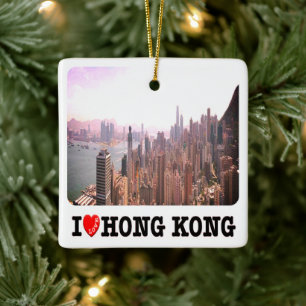 Ornement En Céramique zHK015 I Love HONG KONG, Asie,