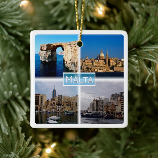 Ornement En Céramique zMT004 LA VALLETTA SKYLINE, Malte, (Arbre)