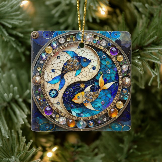 Ornement En Céramique Zodiac - Poissons de poisson Yin et Yang (Arbre)