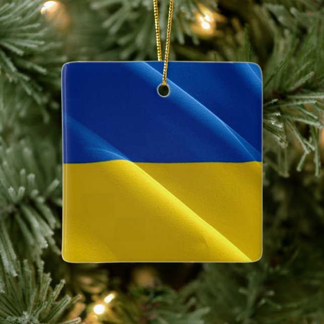 Ornement En Céramique zUA002 UKRAINE agitant FLAG ukrainien, (Arbre)