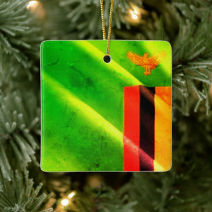 Ornement En Céramique zZM002 ZAMBIA Waving Flag, Afrique, Réfrigérateur