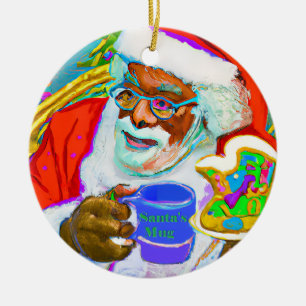 Ornement en cercle en céramique avec Père Noël noi