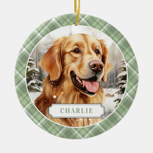 Ornement en cercle en céramique Golden Retriever (Devant)