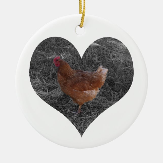 Ornement en forme de coeur de Noël de poulet (Devant)