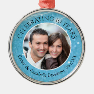 Ornement En Métal 10e anniversaire Blue Sparkle photo personnalisée