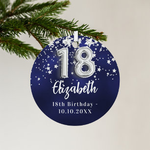 Ornement En Métal 18e anniversaire marine bleu argent étoiles