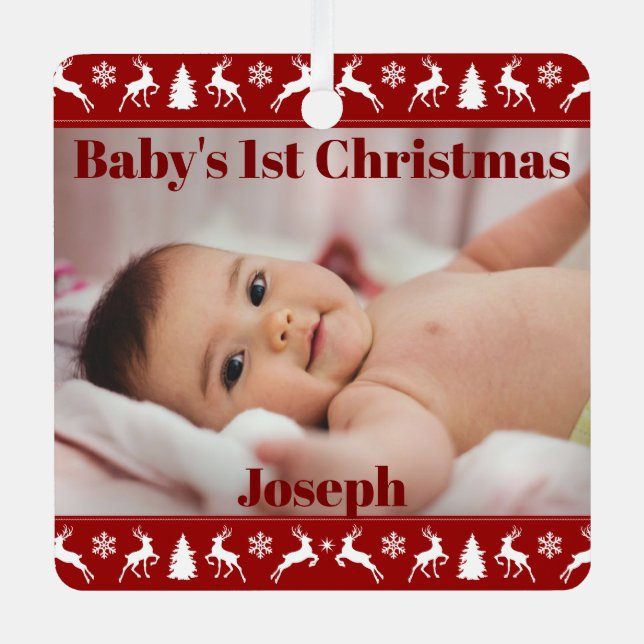 Ornement En Métal 1er Noël du bébé personnalisé (Recto)