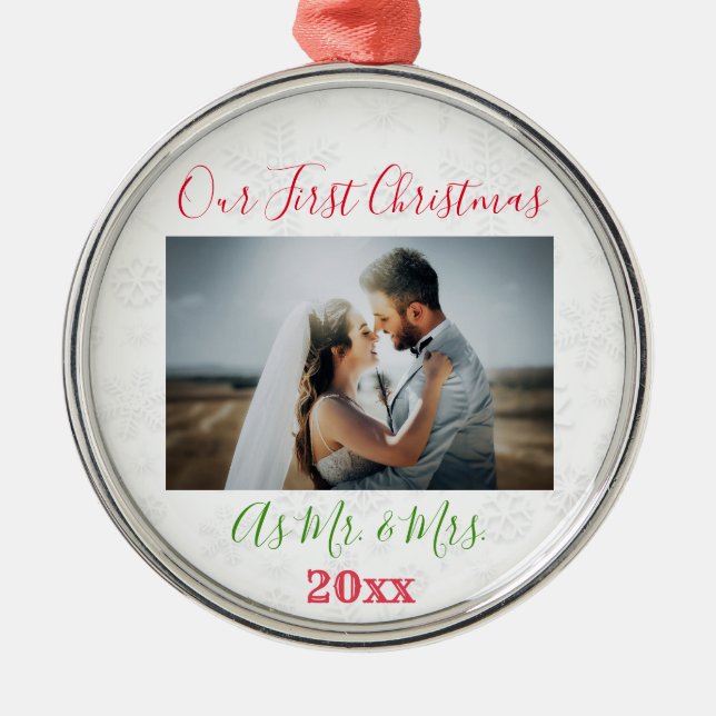 Ornement En Métal 1er Noël Marié Couple Photo Ornament (Devant)