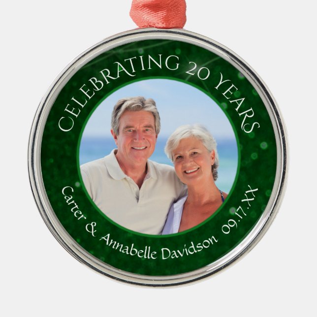 Ornement En Métal 20e anniversaire | Emerald Green Sparkle Photo (Devant)