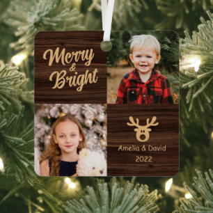 Ornement En Métal 2 Enfants photo Bois rustique Noël