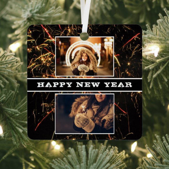 Ornement En Métal 2 Photo Collage Firework Joyeux Nouvel An 2023 (Insitu)