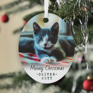Ornement En Métal 2 Photo N'Importe Quel Texte Meowy Christmas Cat S