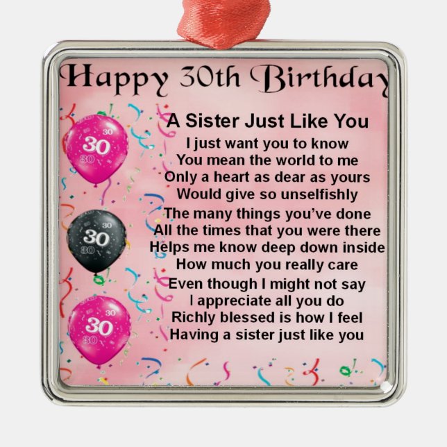 Ornement En Métal 30ème Poème de soeur d'anniversaire (Devant)