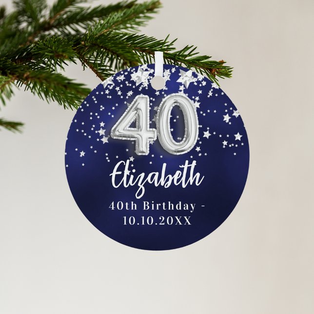 Ornement En Métal 40e anniversaire marine bleu argent étoiles (Créateur téléchargé)