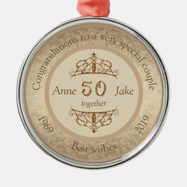 Ornement En Métal 50e anniversaire de Mariage Cadeaux pour les coupl (Devant)