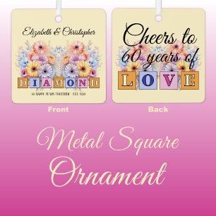 Ornement En Métal 60e anniversaire diamant fleurs pêche