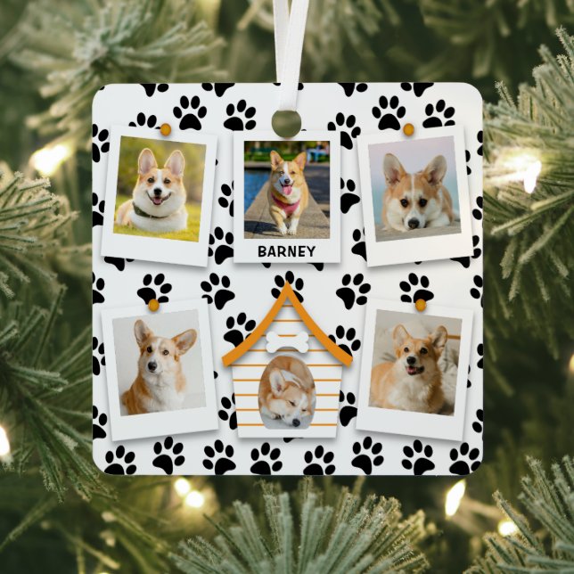 Ornement En Métal 6 Photo Collage Ajouter Nom Chien House Empreintes (Insitu)