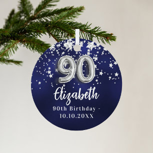 Ornement En Métal 90e anniversaire marine bleu argent étoiles